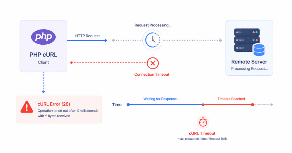 php curl timeout error diagram showing request delay